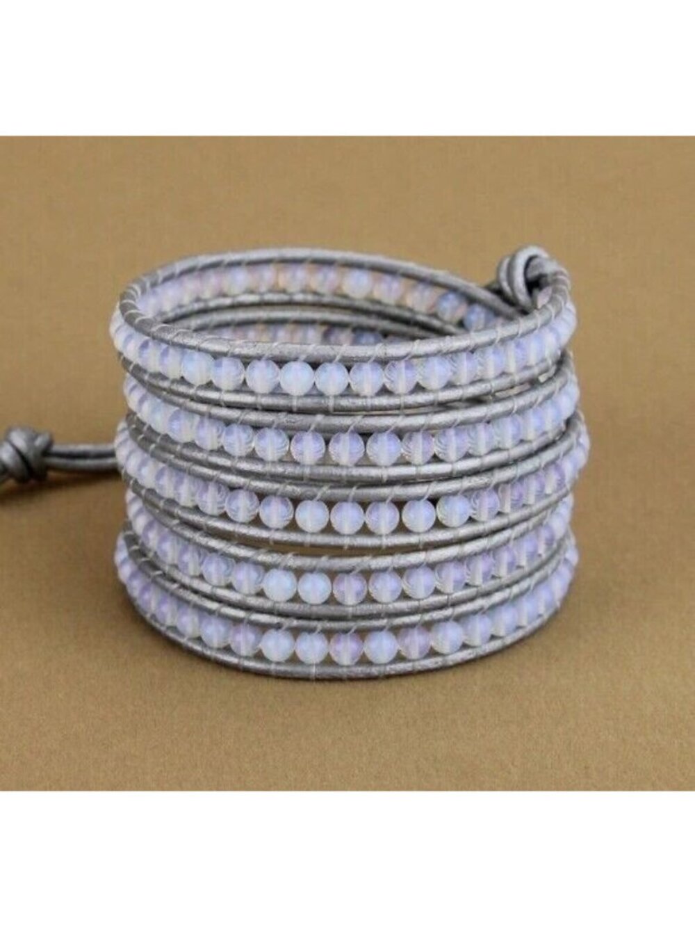 Los Angeles Boutique Simulated Opal Moonstone Leather Wrap Bracelet Beaded Boho